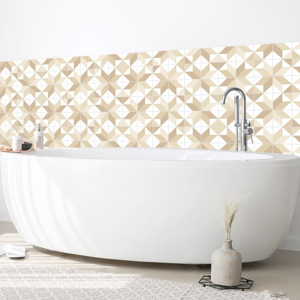 Wandverkleidung Bad Muster selbstklebend - 0.35 mm Wandpaneel matt wasserfest Geometrisch beige Fliesenoptik Abstrakt Badrückwand fugenlos 400x70 cm