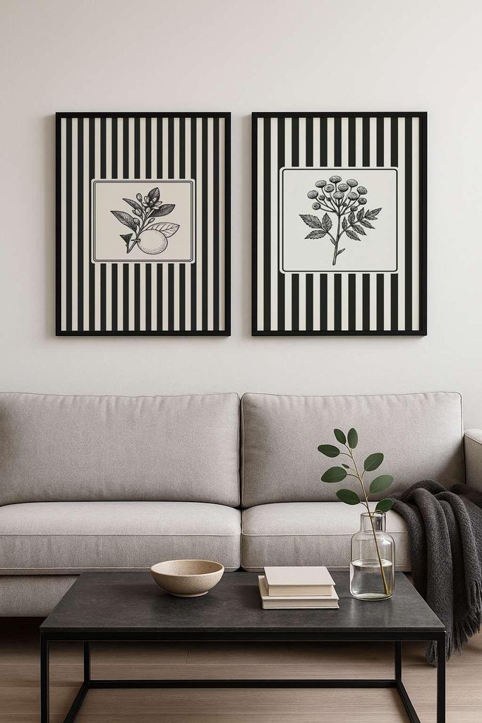 Wallity, Dekoratives Gerahmtes MDF Gemälde (2 Stück), 50 x 70 cm | 100% MDF (3 mm), Rahmen: 100% MASSIVHOLZ (2,5 cm) | Stilvolle Wanddekoration f...