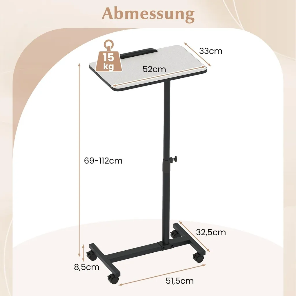 Bureau de lit nomade gris, table d'appoint ajustable et pivotante - Série Home - 2