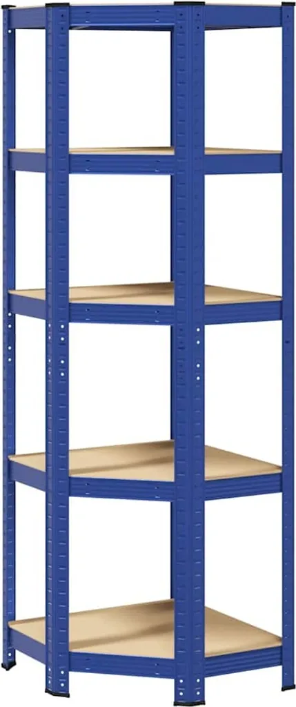 Meuble de rangement d'angle 5 tablettes Bleu Acier et Bois Composite - 2