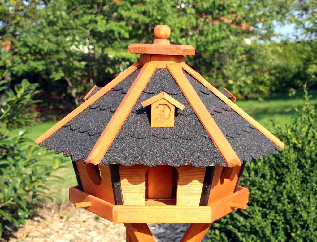 Grande maison d'oiseaux 57x38 cm en bois noir XL avec toit protecteur