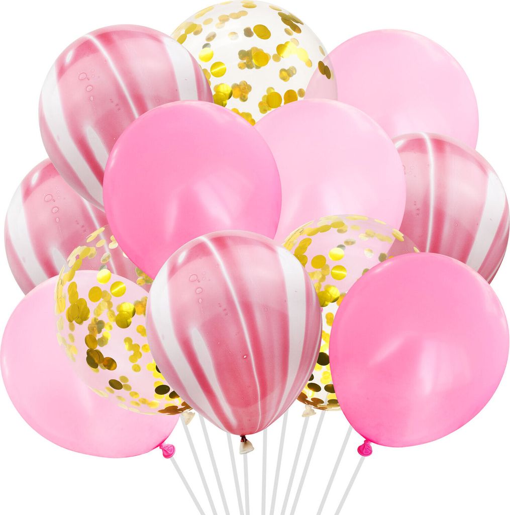 Oblique Unique Konfetti Luftballon Set 12 Stk Deko Ballons für Geburtstag Party Hochzeit JGA Baby Shower rosa pink
