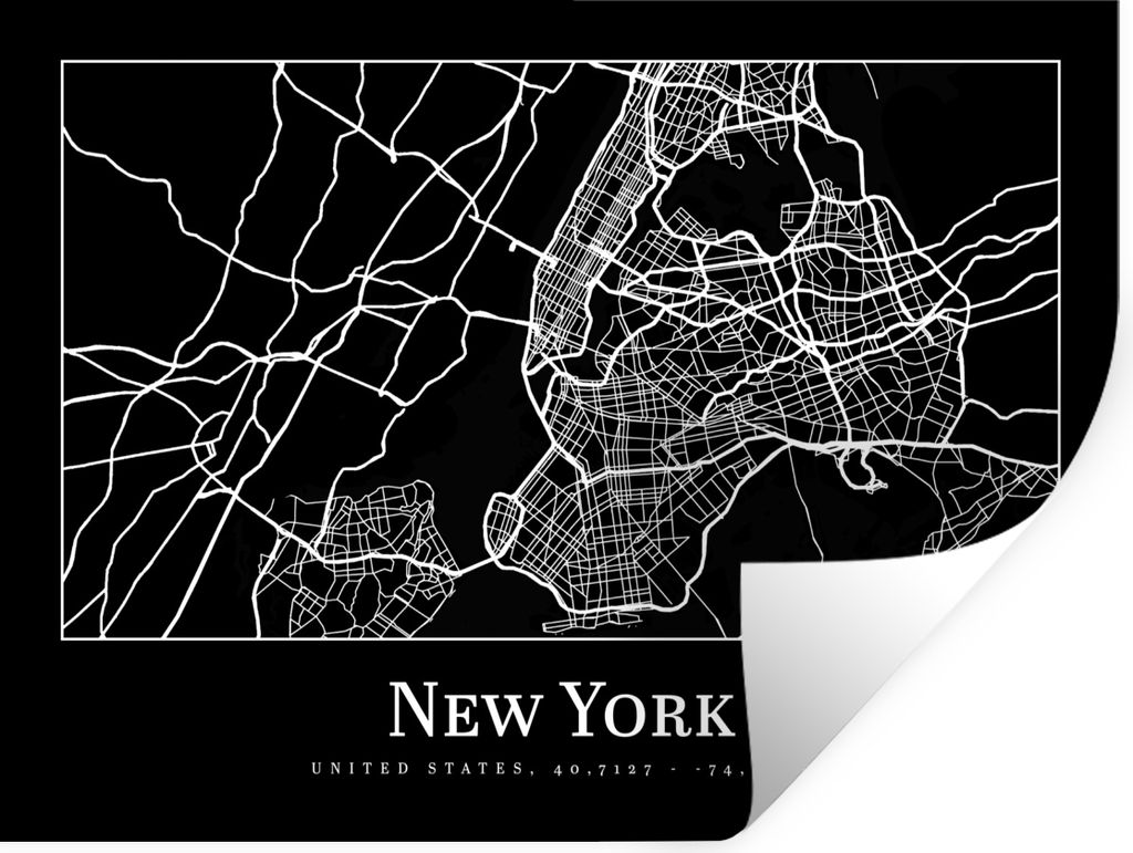 MuchoWow Wandtattoo Wandsticker Wandaufkleber Karte - New York - Stadtplan - Karte 80x60 cm Selbstklebend und Repositionierbar - Faltenfrei