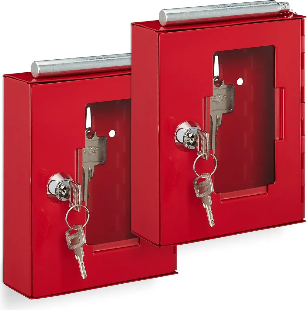 Rangement pour clés d'urgence mural en acier, set de 2 boîtes rouges