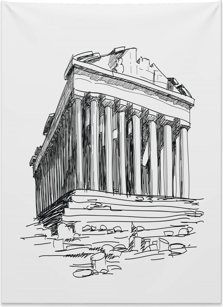 Abakuhaus altertümlich Wandteppich, Griechische Pantheon-Skizze aus Weiches Mikrofaser Stoff Kein Verblassen Klare Farben Waschbar, 110 x 150 cm, ...