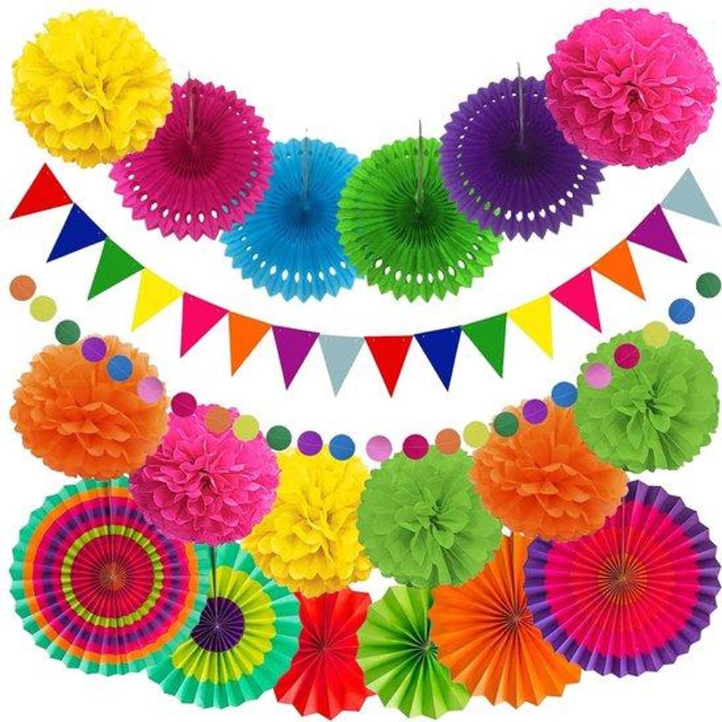 Papierdekorationen-Set mit Bändern und Flaggen für Feste
