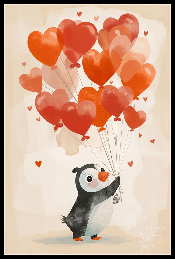 Plakat 40x60cm Pinguin mit Ballons