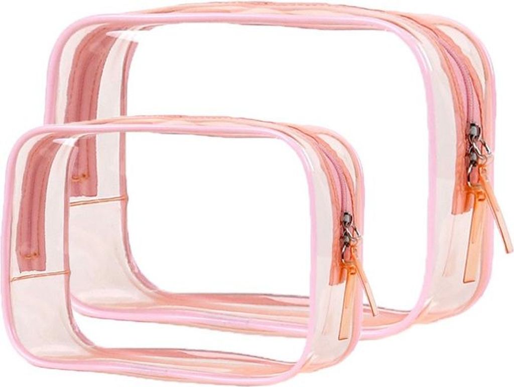 INF Transparente PVC Kosmetiktasche 2er Set - Wasserdicht für Reise & Alltag Rosa
