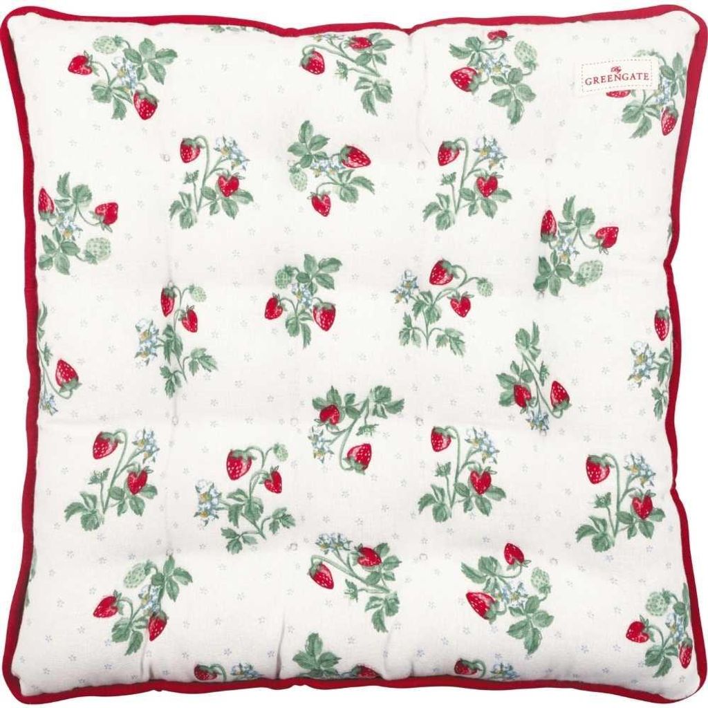 Greengate Sitzkissen BERRY Weiß mit Erdbeeren 40x40 Stuhlkissen Sitzauflage