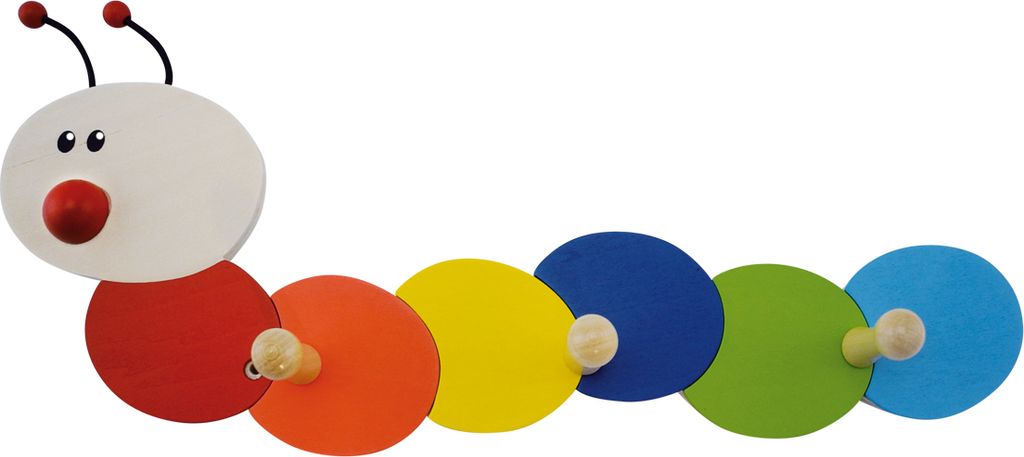 Bieco Garderobe Kinder Raupe | Kindergarderobe Holz mit Kinder Kleiderhaken | Garderoben-Leiste | Wandgarderobe | Kleiderhaken Kinder Garderoben | ...