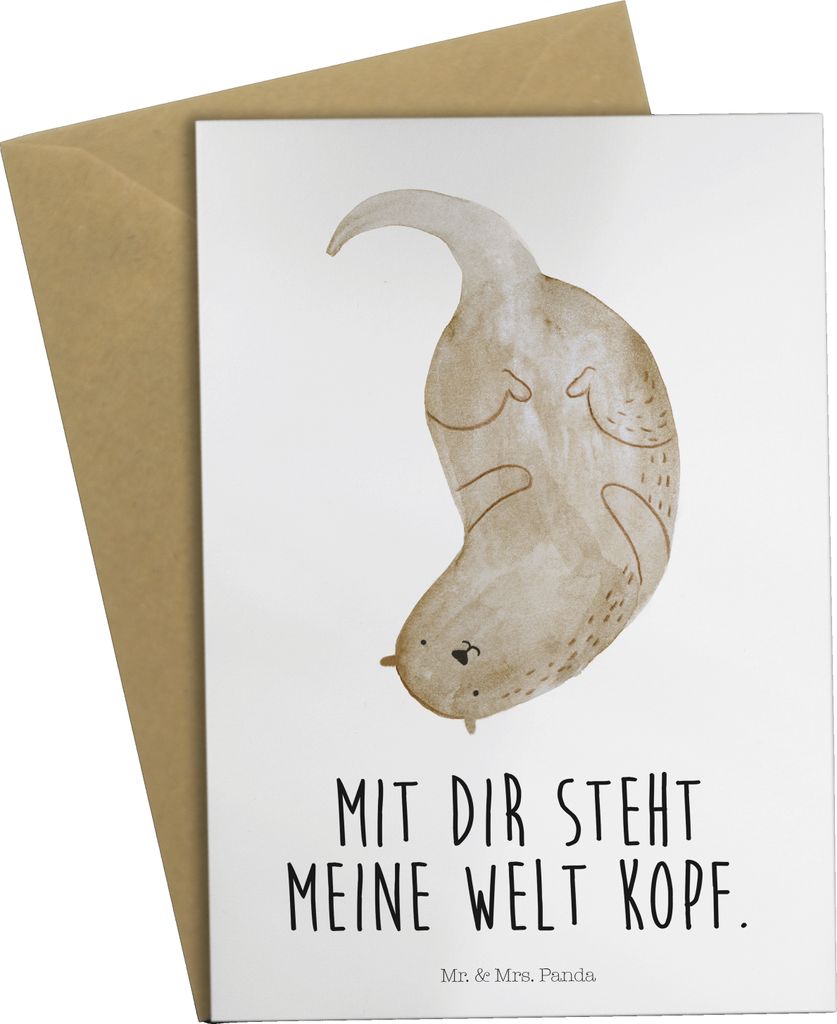 Mr. & Mrs. Panda Glückwunschkarte Otter Kopfüber - Weiß - Geschenk, weihnachtskarten, einladungskarten, Seeotter, osterkarten, Liebe, Verknallt,...