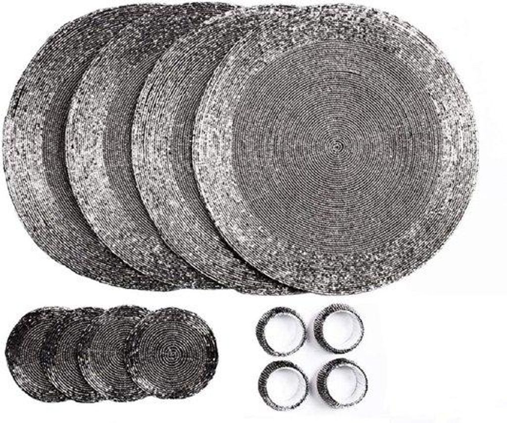 Set aus 12 handgefertigten Glasunterlegsätzen - Antik Silber - 32 cm