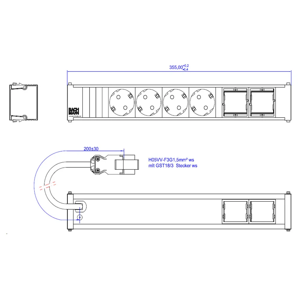 Bloc multiprise encastrable Bachmann Coni avec 4 prises et 2 modules CM - 2