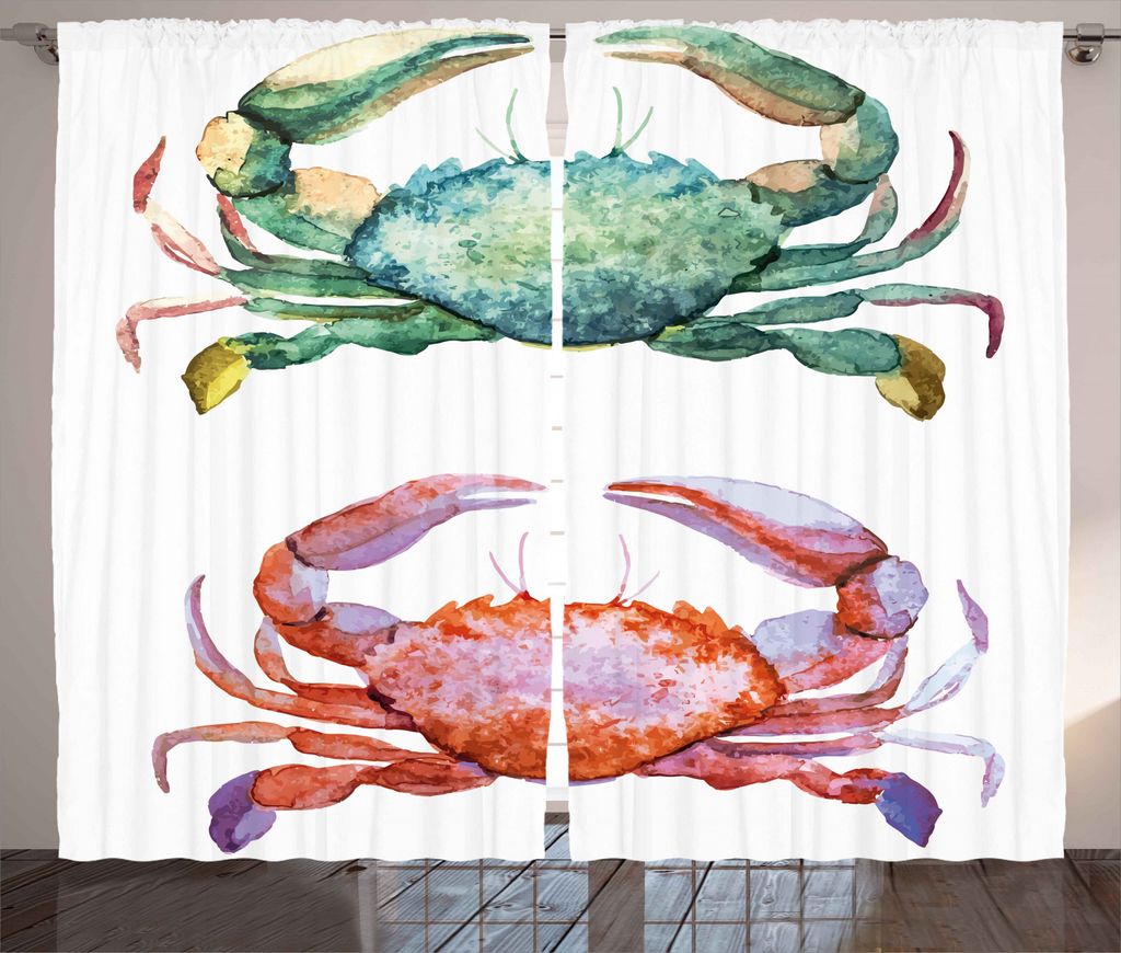 ABAKUHAUS Karikatur Rustikaler Gardine, Seetiere Theme, Schlafzimmer Kräuselband Vorhang mit Schlaufen und Haken, 280 x 245 cm, Orange Teal