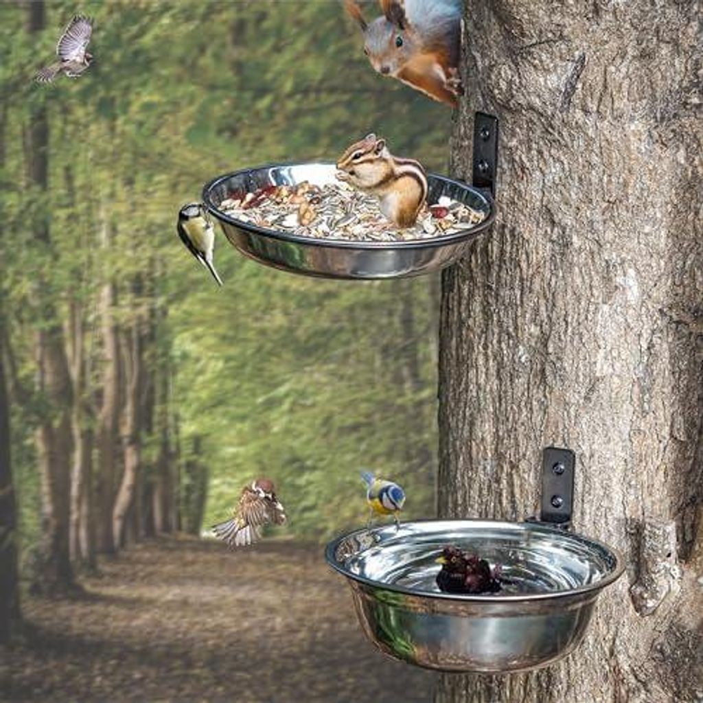 NACETURE Vogelfutterspender und Eichhörnchen-Futterstation außen hängender Baum montiert - Vogelfutterstation Wassernapf zur Wandmontage, Vogelf...