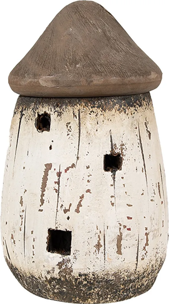 Figurine Maison Design Blanc et Bois Ø 11x17 cm Finition Naturelle