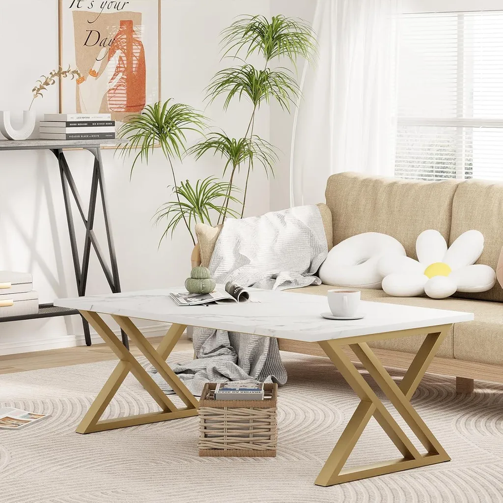 Table basse rectangulaire en métal doré - Design moderne 100x45cm - 5