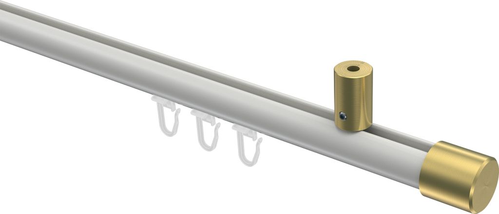 Interdeco Innenlaufstange / Gardinenstange mit Innenlauf Weiß / Messing-Optik, Typ Sonius Santo (Kappe) Deckenmontage, 20 mm Ø 1-läufig, 120 cm