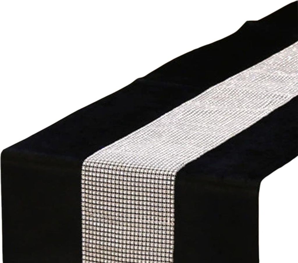 Schwarzer Tischläufer, 180 cm, Glitzer-Tischläufer, silberner Diamant-Tischläufer für Küchentisch, Couchtisch, Kommode, Weinschrank-Dekoration...