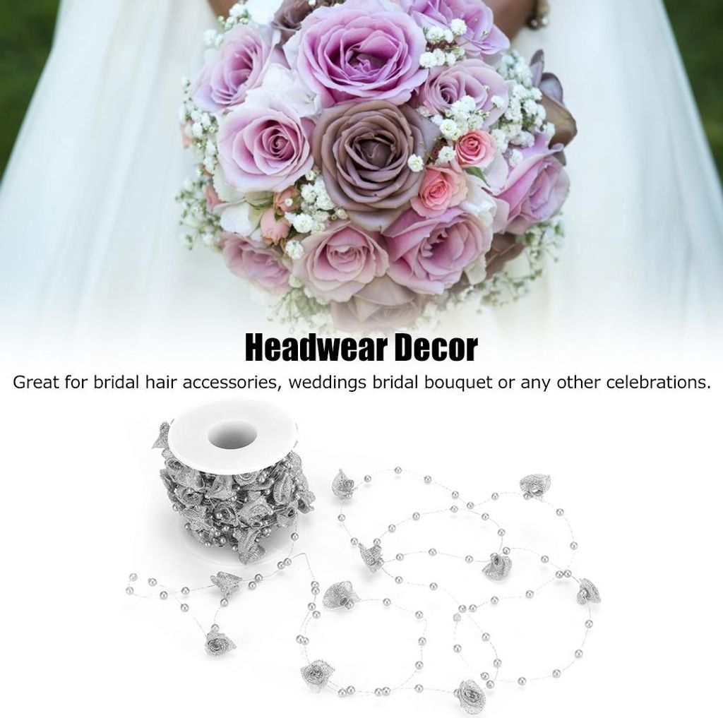 10M Nachahmung Perlen Perlen Ketten Band Rose Blume Faden Perlen Linie Kleidung Zubehör DIY Material Kopfbedeckung DecorSilver
