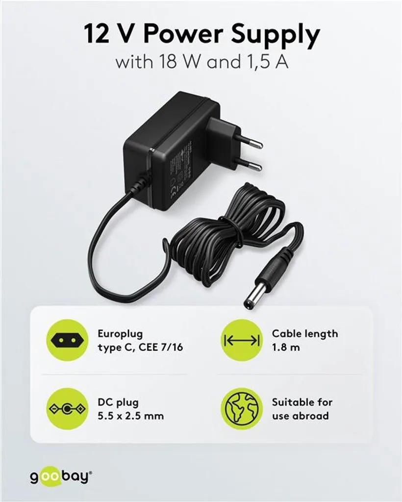 Alimentatore Universale Goobay 12V 1.5A per Strisce LED e Router - 3
