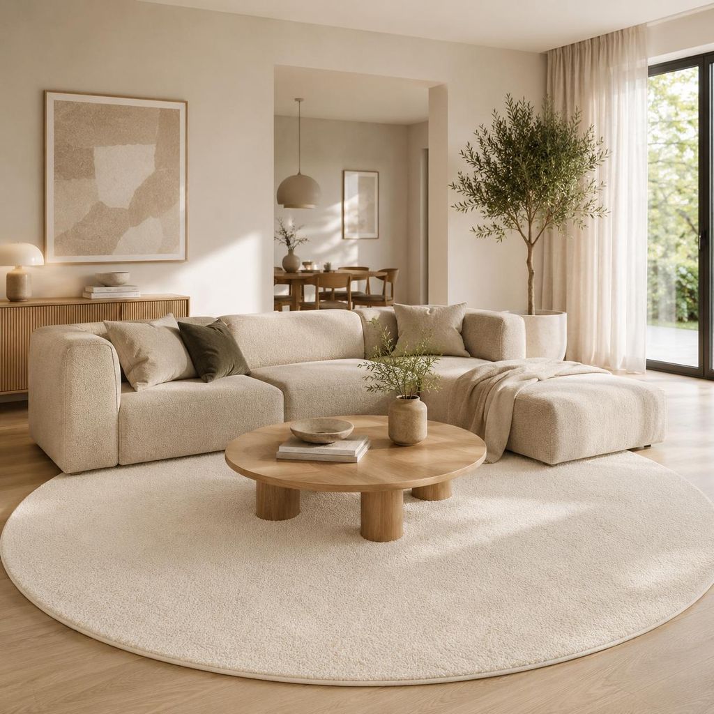 Luxus Super Soft Hochflor Teppich Melia Creme Rund, Größe:120 cm Rund