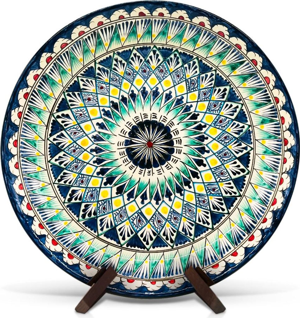 Lagan - Mehrob J4, Risсhtan Keramik, Handarbeit, Ø 37 cm Glasur Teller Handarbeit Oriental Usbekische