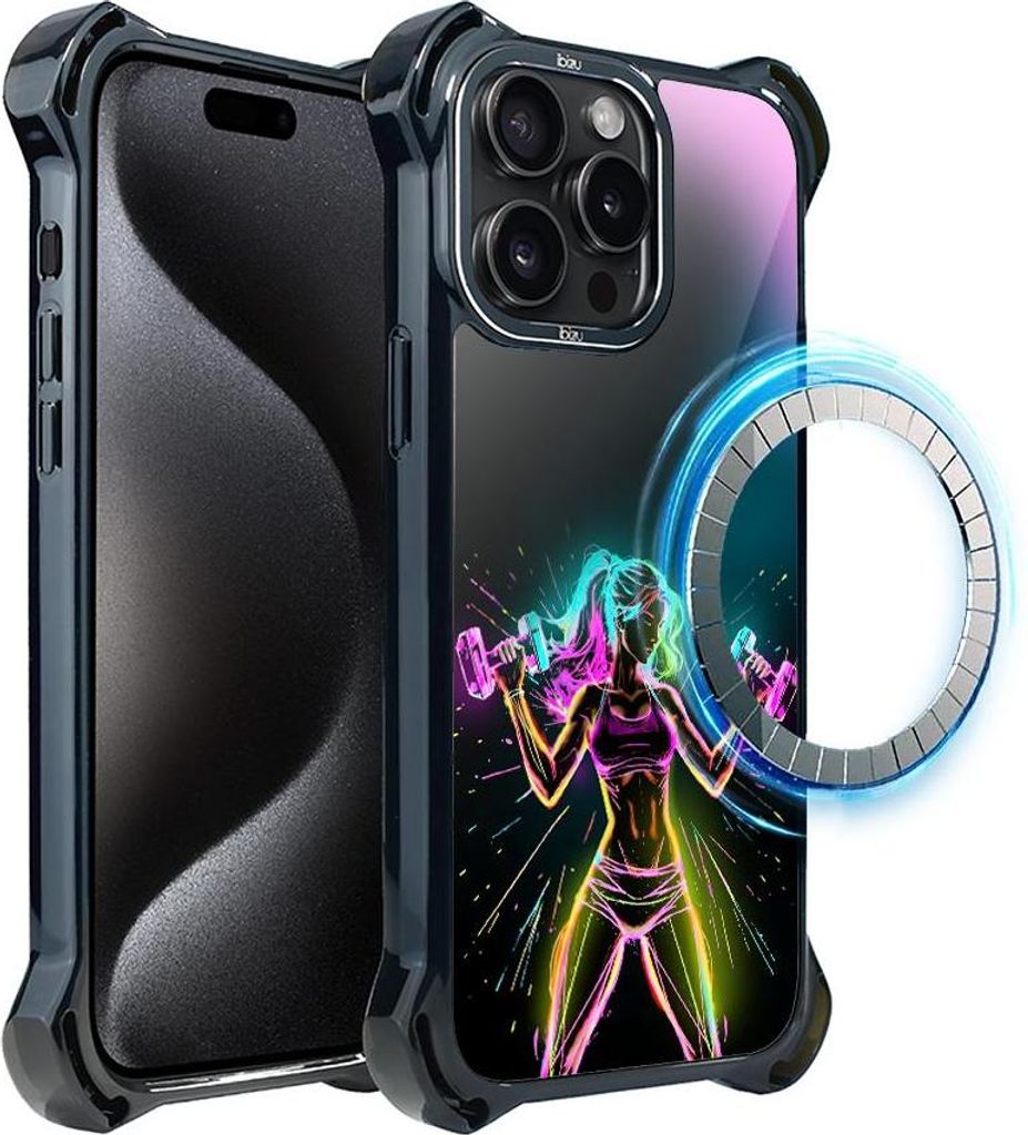 Schutzhülle für das iPhone 15 Pro Max, MagSafe-kompatibel, verstärkte Ecken, schwarz, Sportlerin, Fitness