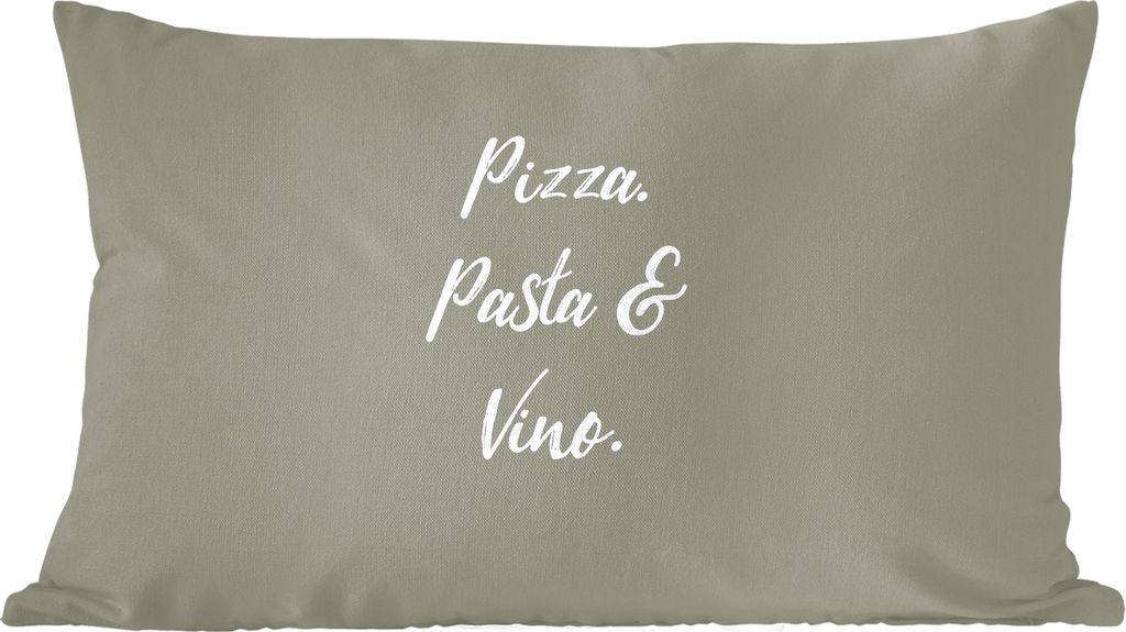 MuchoWow Zierkissen Sofakissen Wohnzimmer Dekokissen 50x30 cm Sprichwörter - Pizza, Pasta & Vino - Zitate - Essen - Trinken - Wohnzimmerdekorati...