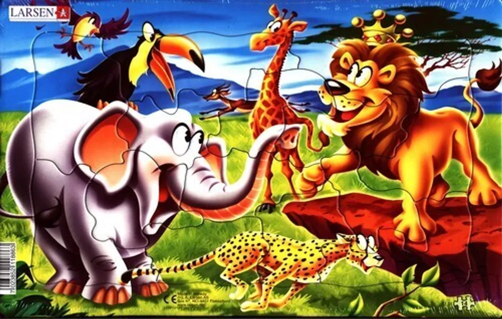 Puzzle Safari da 14 Pezzi in Legno: Gioco Educativo per Bambini 2-4 Anni