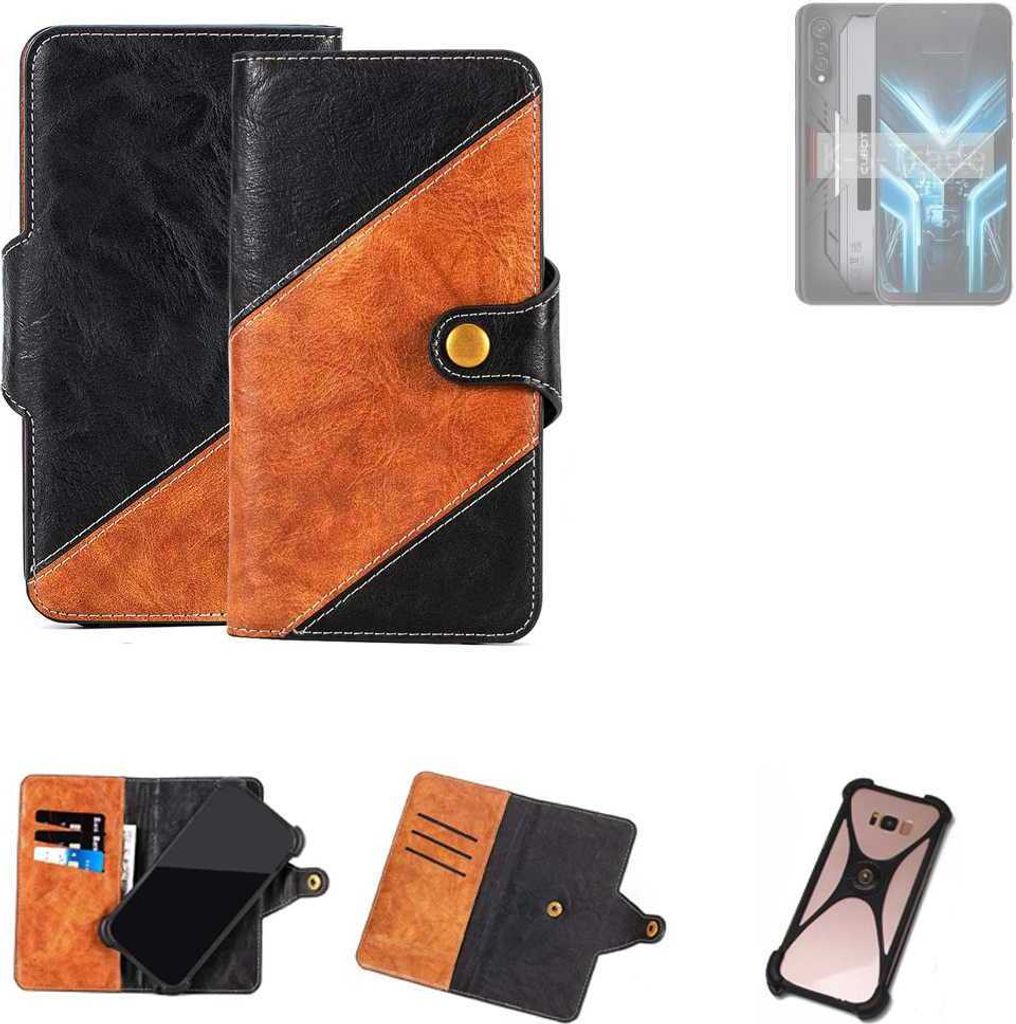 K-S-Trade Handyhülle Schutzhülle Bookstyle Case Wallet-Case kompatibel mit Cubot X70 Handy Cover Bumper Klapphülle schwarz hellbraun 1x