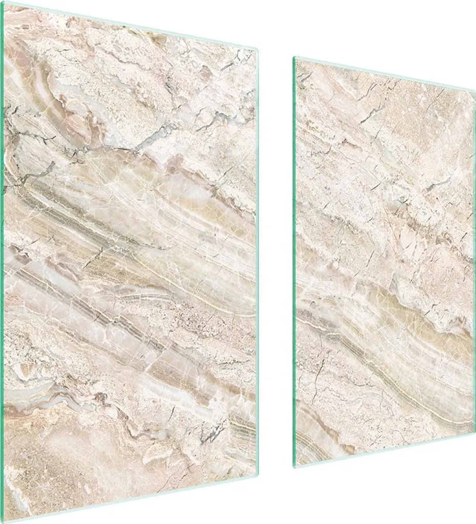 Piastre copri fornelli 2 pezzi 75x52 Copri piano cottura in ceramica tagliere in vetro marmo beige - 1