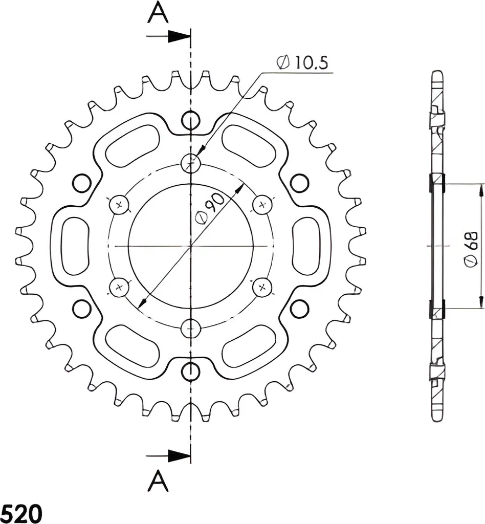 Couronne de Transmission Moto 36 Dents Or 520 pour Usage Route et Sport
