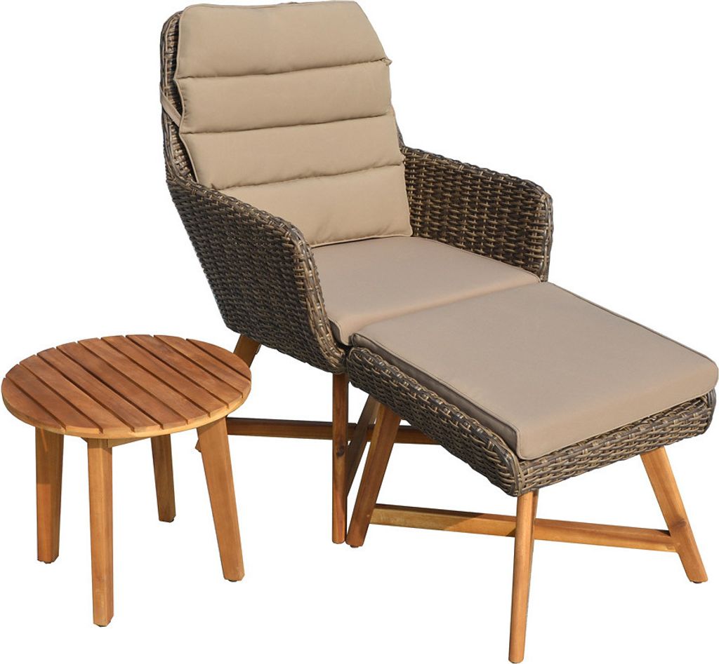 Lounge-Set mit Tisch Akazie GARDA-120 in coffee, B/H/T: ca. 85/95/65 cm