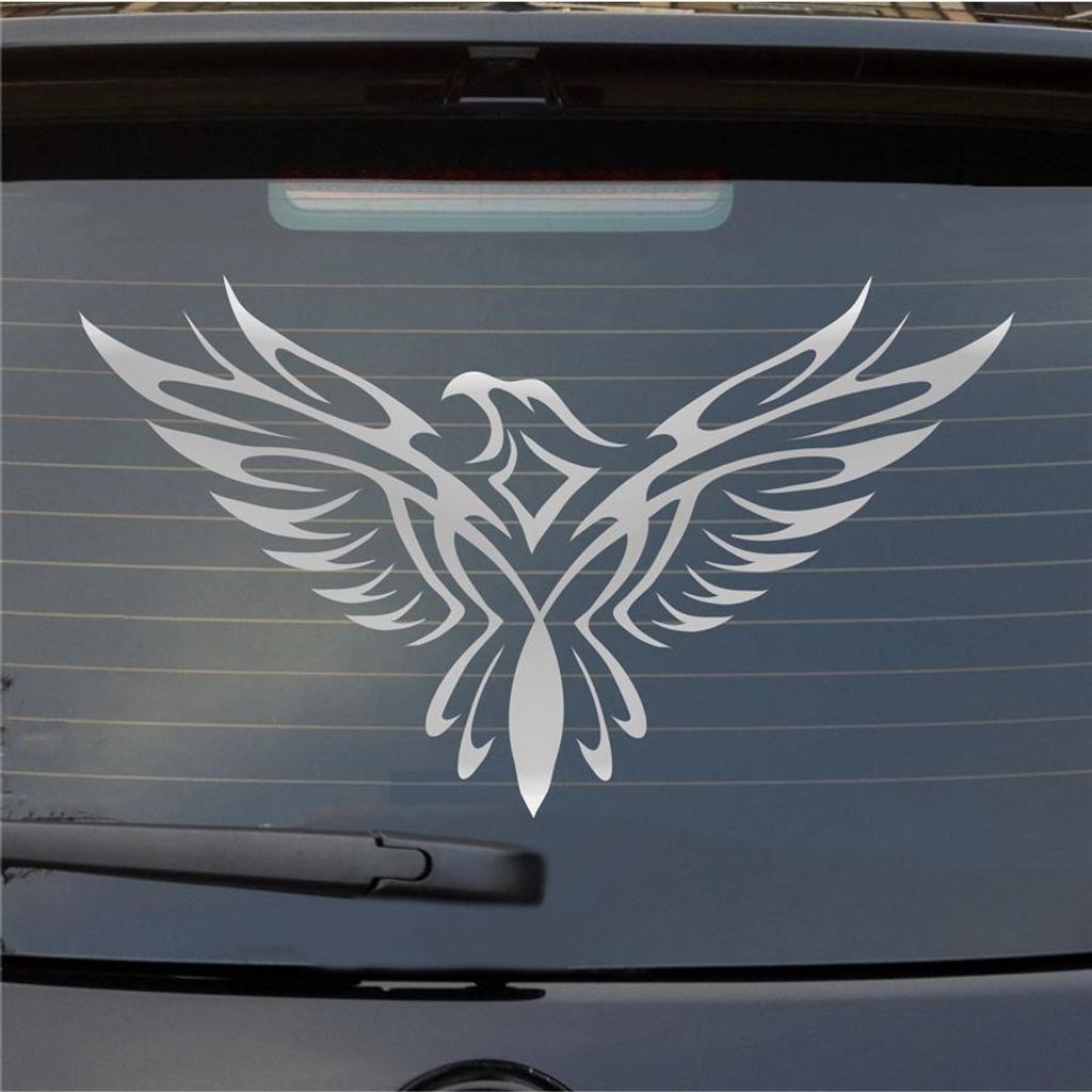 Heckscheibenaufkleber Adler Tribal Eagle Tattoo Vogel KFZ 55x55 cm Silber Auto Aufkleber Sticker