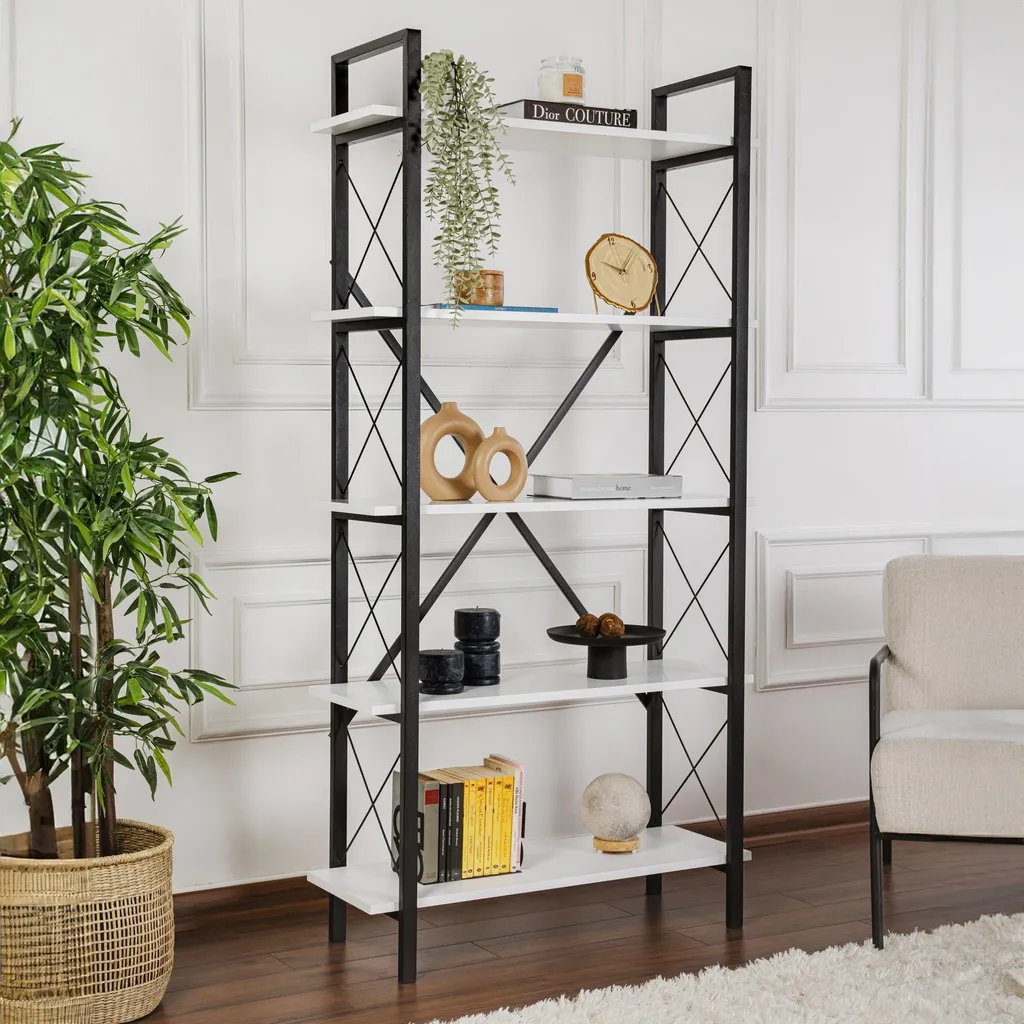 Bibliothèque bicolore 90x180 cm panneau mélamine robuste et durable - 6