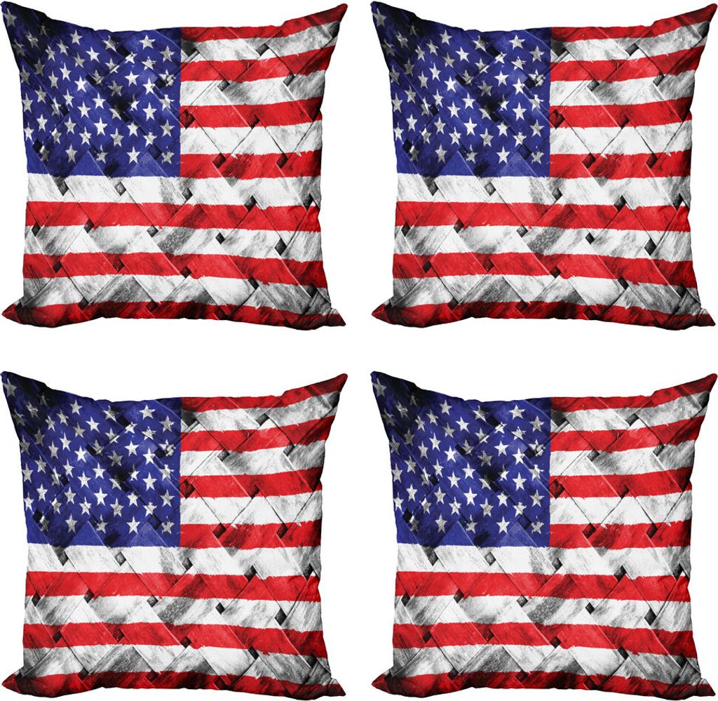 ABAKUHAUS USA Kissenbezug Set (4 Stück), Viertel von Juli Nationalfeiertag, Moderner Doppelseitiger Digitaldruck, 60 cm x 60 cm, Marine-Blau, Rot,...