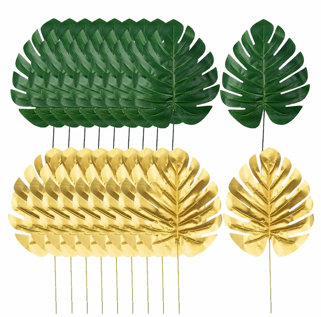 Décoration de Fête Hawaïenne : 20 Feuilles de Palmier et Monstera Mix