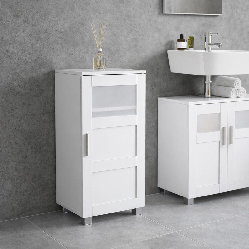 VCM Midischrank – schmaler Badschrank mit 3 Fächern, H. 70 x B. 38 x T. 28 cm, kompakte Aufbewahrung für Badezimmer, Badmöbel mit Drehtüren, ...