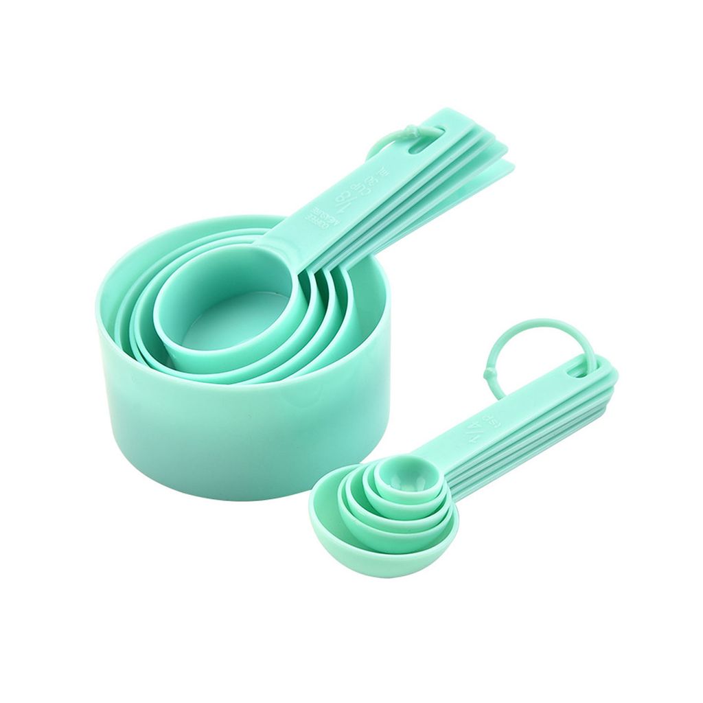 10pcs/Set Messlöffel Dual -Skala Hangesloch Langgang PP Kuchen Backwerkzeuge Sortierte Größen Messbecher Küche Vorräte-Grün