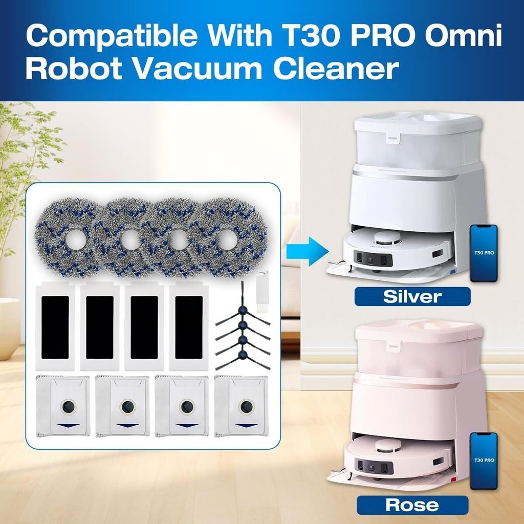 19 Pezzi Kit Ricambi Per ECOVACS DEEBOT T30 PRO OMNI: Spazzola Gomma, Filtri, Panni, Spazzole Laterali E Sacchetti - 5