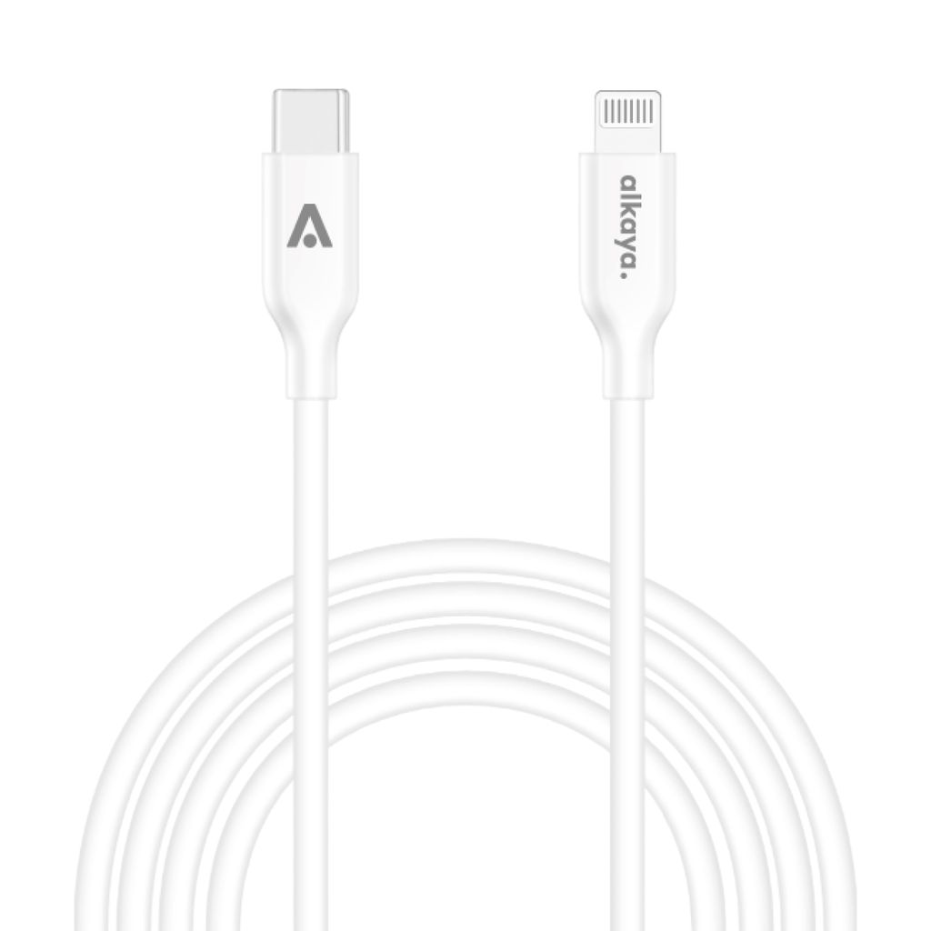 alkaya. iPhone 11, 12, 13, 14 Ladekabel USB-C Lightning, Datenkabel Silikon weiss- 1m/15W