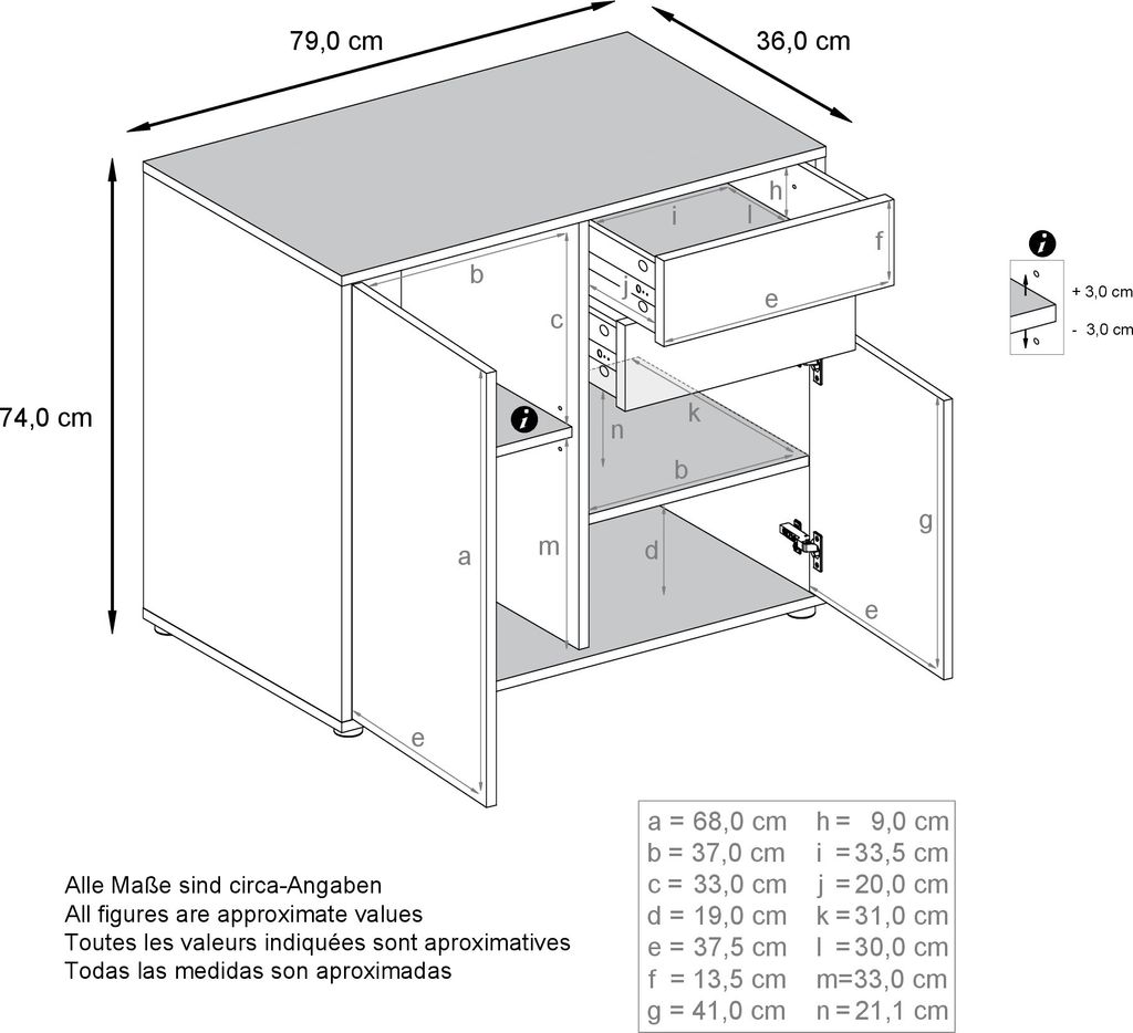 Vladon Sideboard Ben,  Germany, Kommode mit 2 Türen und 2 Produktbild 4