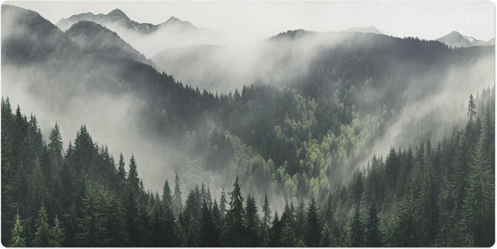 Nebel Über Dem Wald– Schreibtischunterlage – Schreibtisch Tischunterlage – 100x50 cm – Unterlage Groß Schreibtischmatte