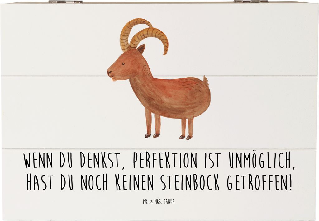 Mr. & Mrs. Panda Geschenkbox Steinbock Perfektion 22 x 15 cm - Weiß - Geschenk, Geschenke Sternzeichen, Schatzkiste, Humor, fotobox, Holzkiste mit...