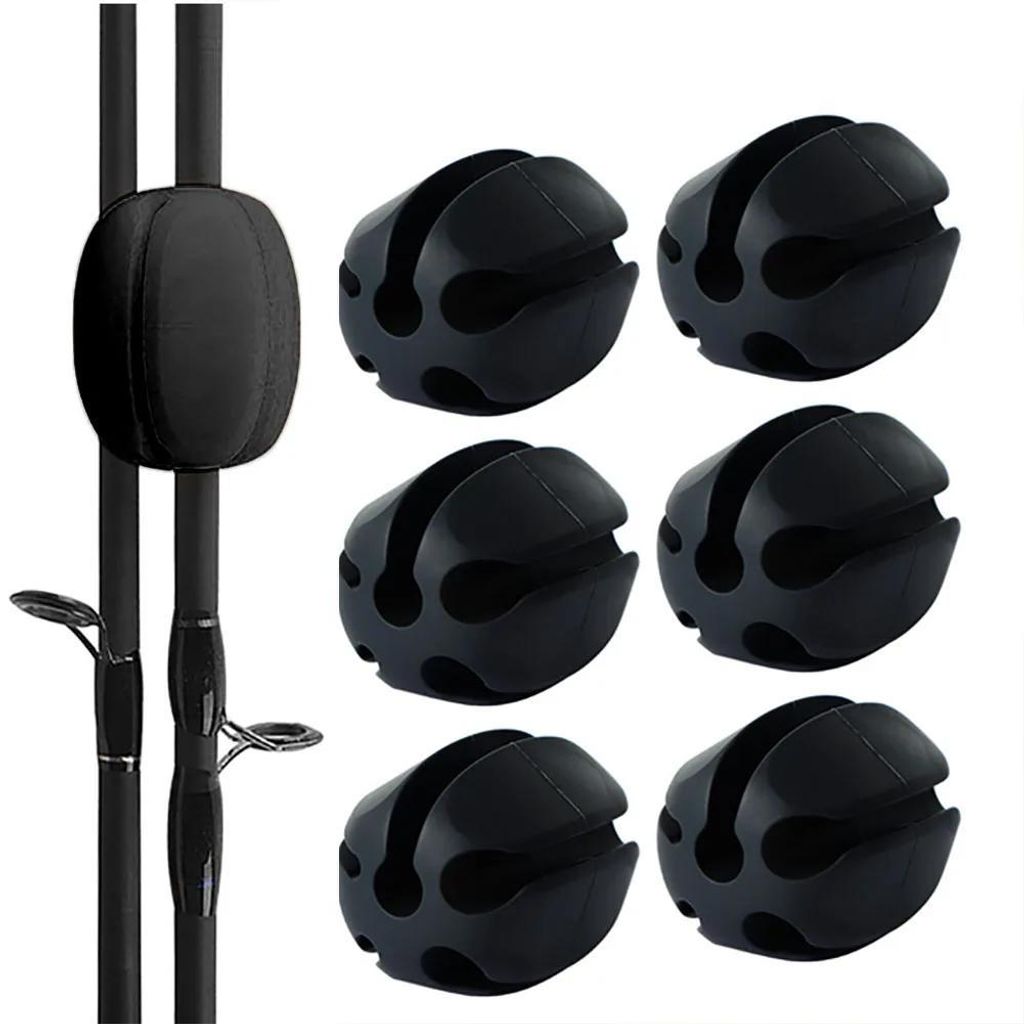 Silikon Rutenbänder - Rutenclip/O‐Ring - 6er Pack - 5‐Loch Design - Leicht - Schwarz