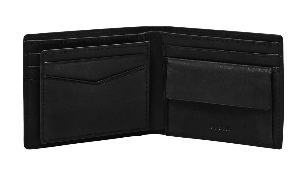 Fossil Everett Men's Leather Two-fold Wallet 11.5 cm L x 2.5 cm W x 9.6 cm H, Black