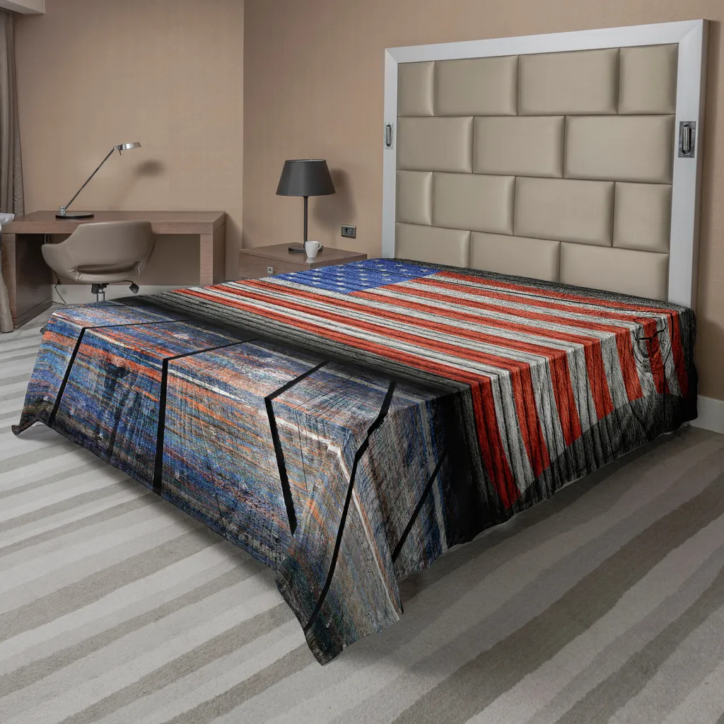 Drap de Lit Supérieur Imprimé Rustique 275x260 cm Décoration USA Vintage