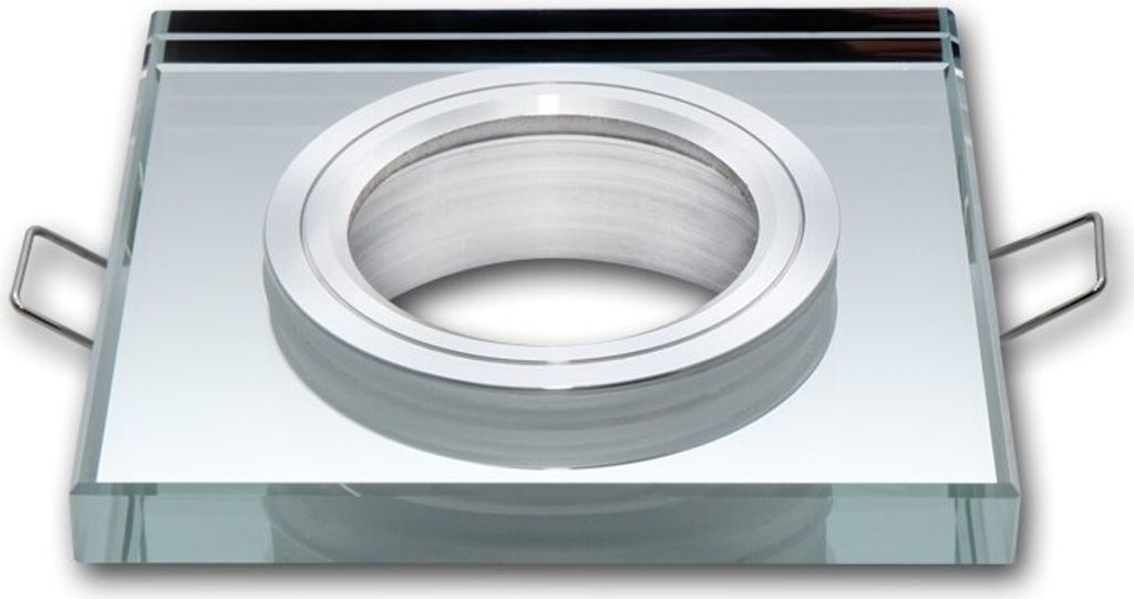 Einbaustrahler GU10 Einbaurahmen Glas Einbauleuchte Ø75mm Bohrloch inkl. GU10 Fassung für LED Leuchtmittel Silber Eckig