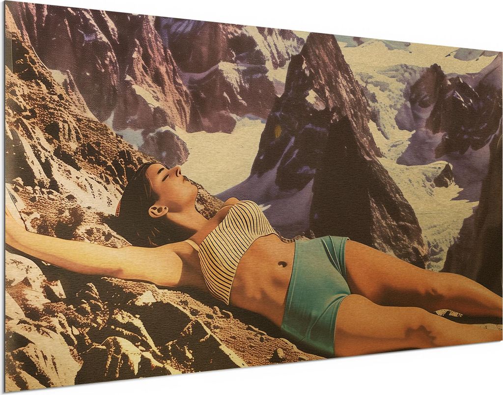 DEQORI Alu-Dibond Bild Gold 100x50 cm 'Urlaub im Kosmos' Wandbild Metall dünn Design
